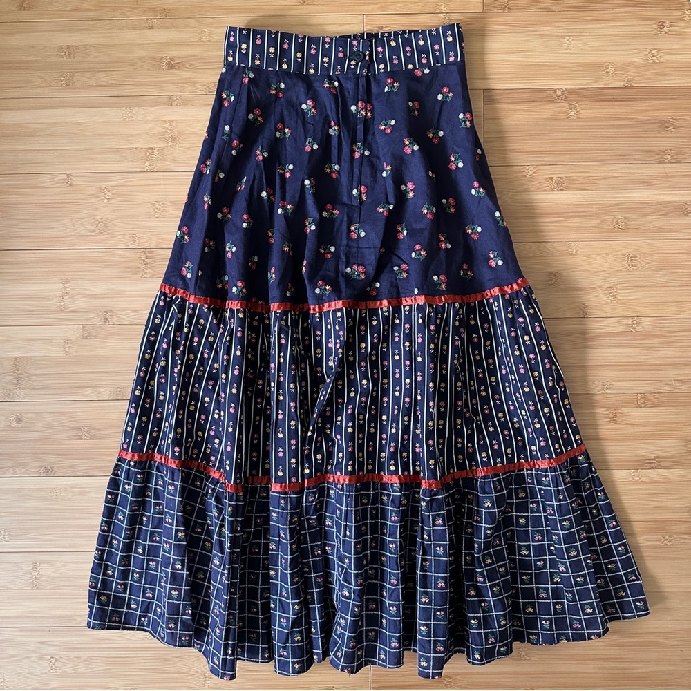 Vintage 70's Jessica's GUNNIES Skirt Sz 7 Floral Prairie Cottage Core Tiered USA
